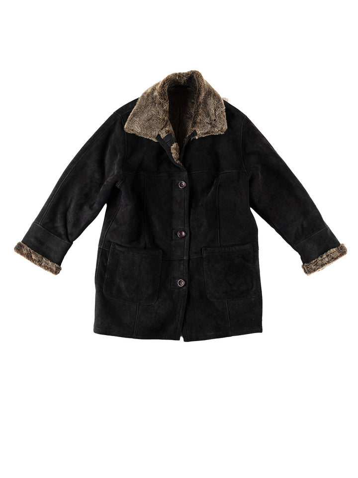 Vintage 80's Women Sheepskin Coat in BlackMN708