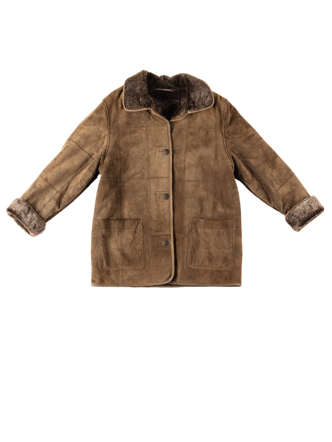 Vintage 80's Women Faux Sheepskin Coat in BrownMN376