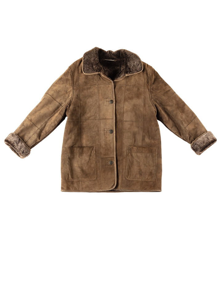 Vintage 80's Women Faux Sheepskin Coat in BrownMN376