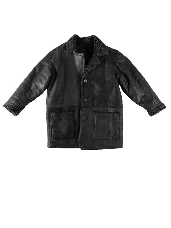 Vintage 80's Men Faux Sheepskin Coat in BlackVN370