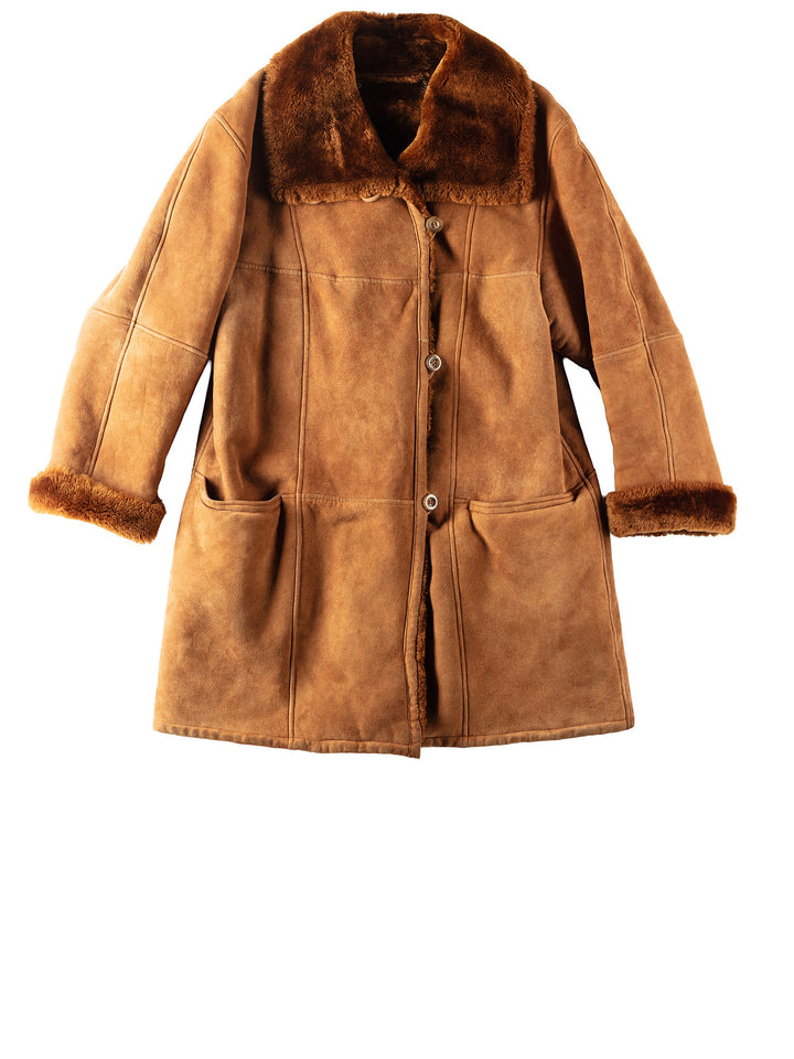 Vintage 80's Women Sheepskin Shearling Coat in Brown
