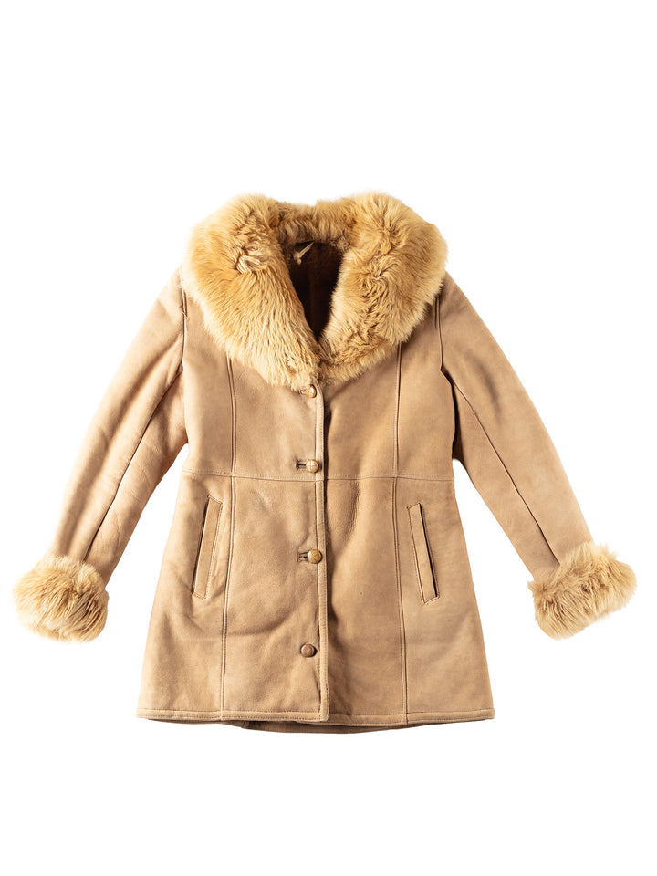 Vintage 70's Women Sheepskin Shearling Coat in Beige