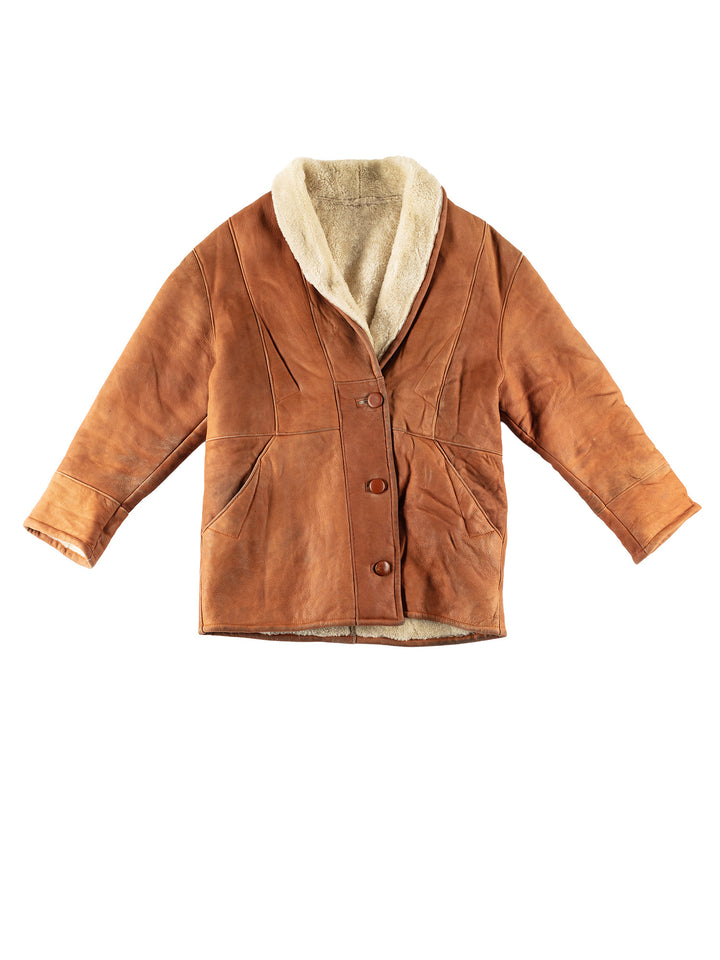 Vintage 80's Women Sheepskin Coat in BrownMN786