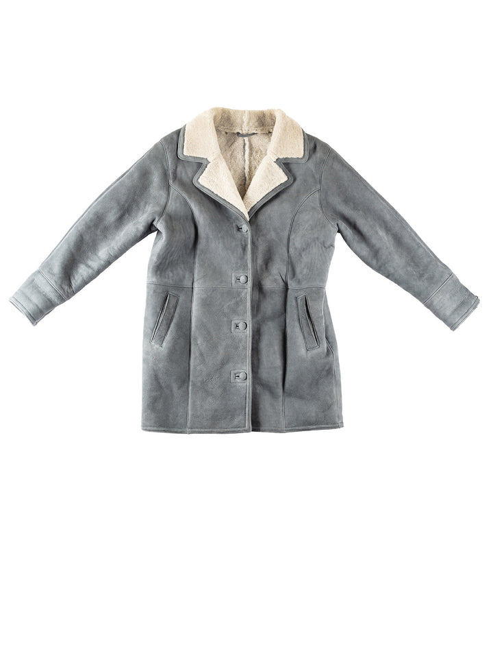 Vintage 80's Women Sheepskin Coat in GrayMN313