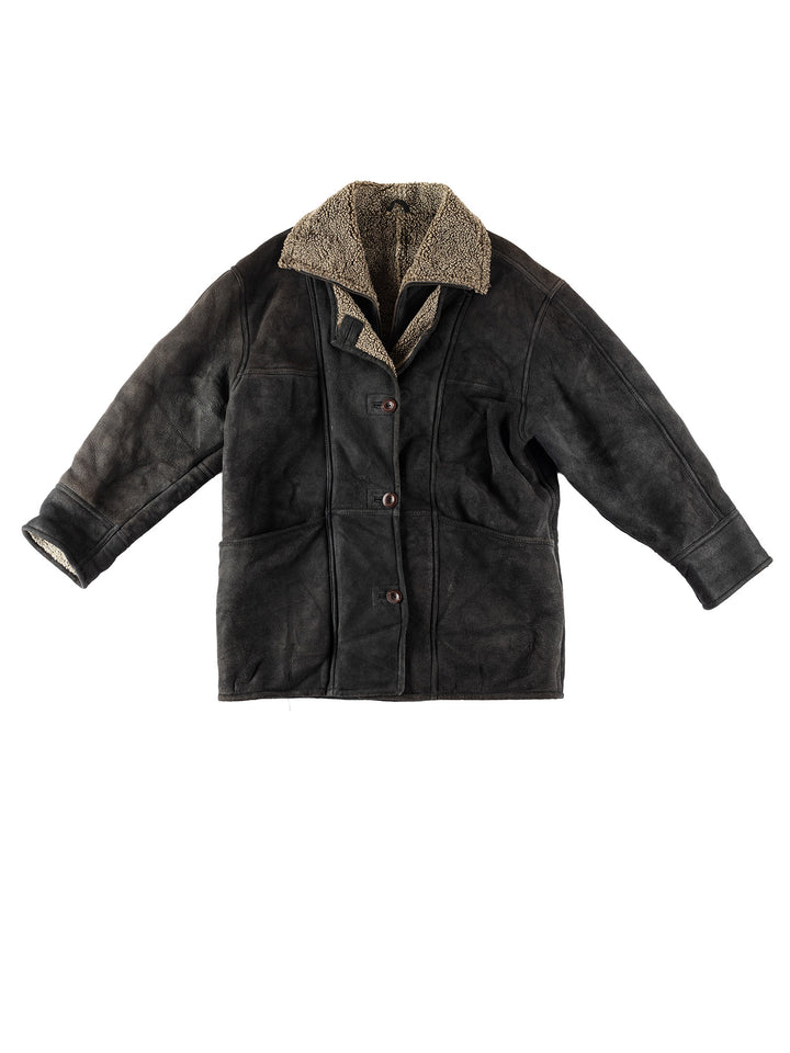 Vintage 80's Women Sheepskin Coat in BlackMN470