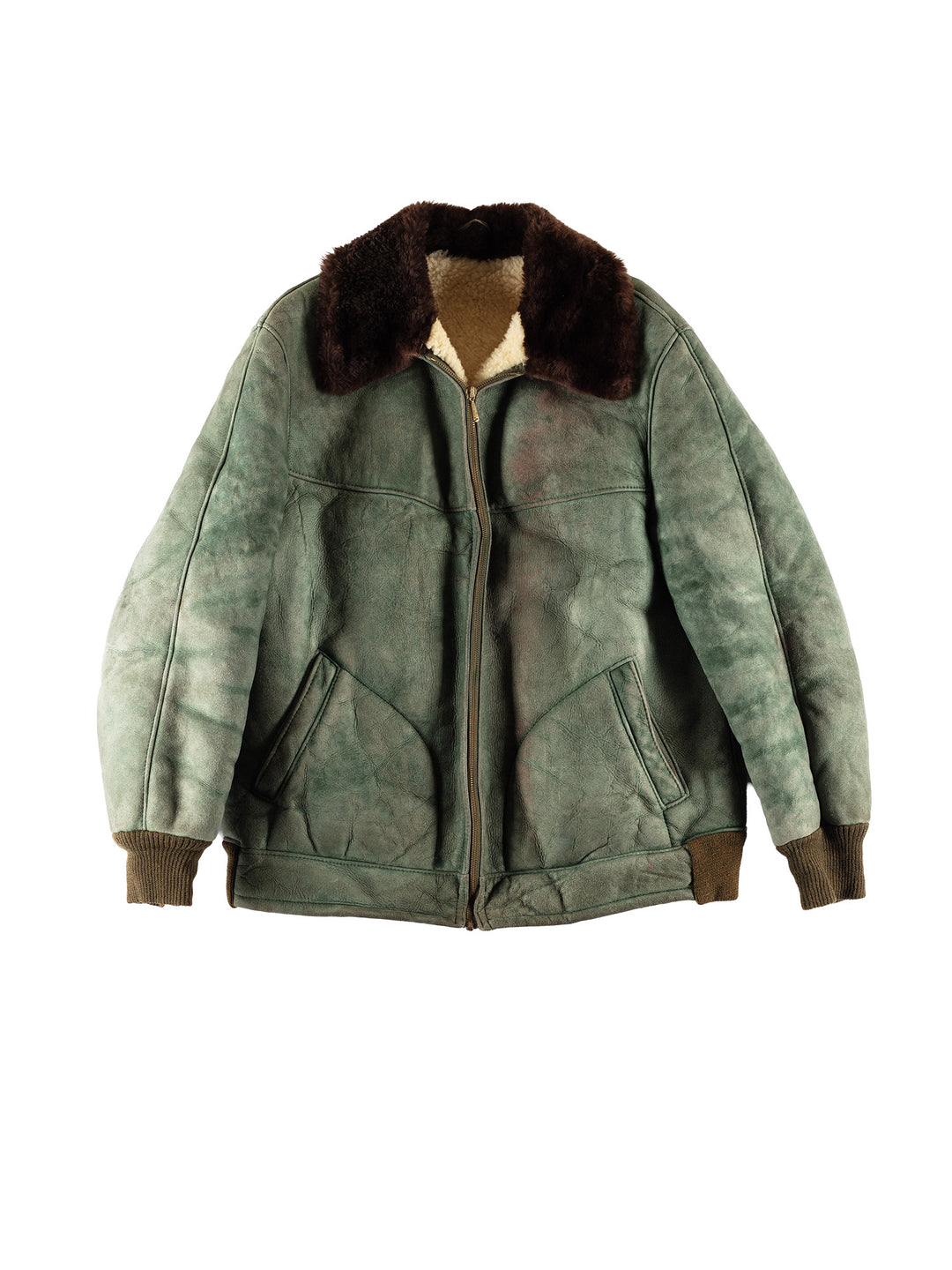 Vintage 80's Women Sheepskin Jacket in GreenMN794