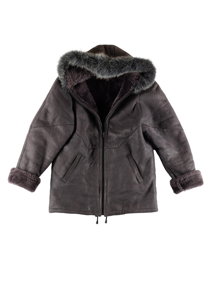 Vintage 70's Women Sheepskin Coat in GrayMN459