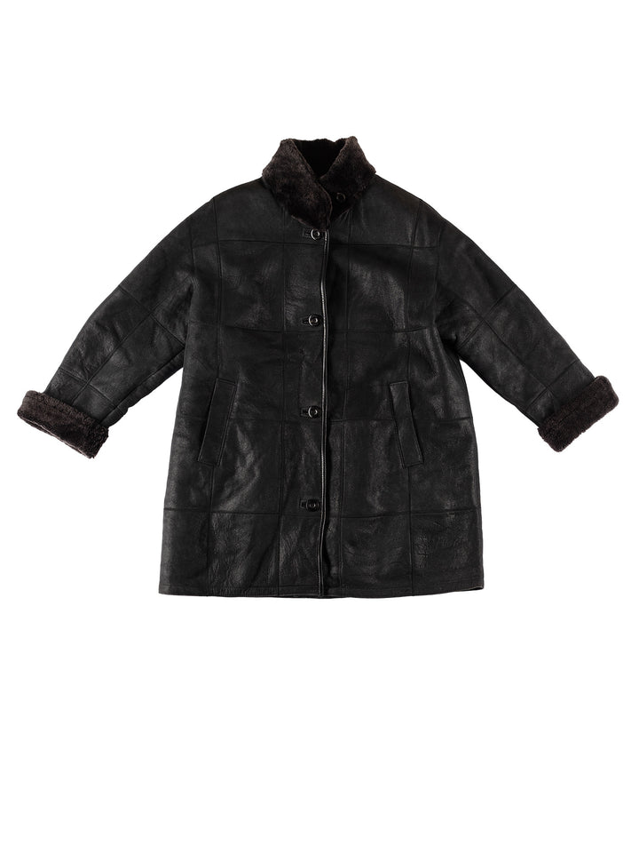 Vintage 80's Women Sheepskin Coat in BlackMN597