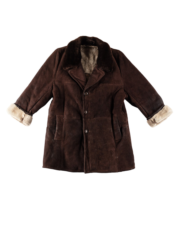 Vintage 80's Men Sheepskin Coat in BrownVN429