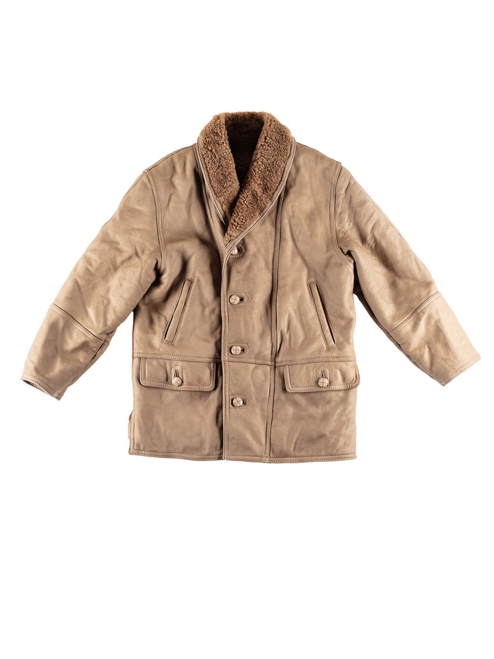 Vintage 80's Men Sheepskin Coat in BeigeVN460