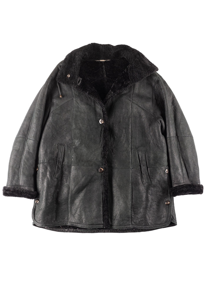 Vintage 90's Women Sheepskin Coat in Black