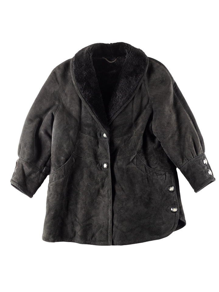 Vintage 90's Women Sheepskin Coat in Black