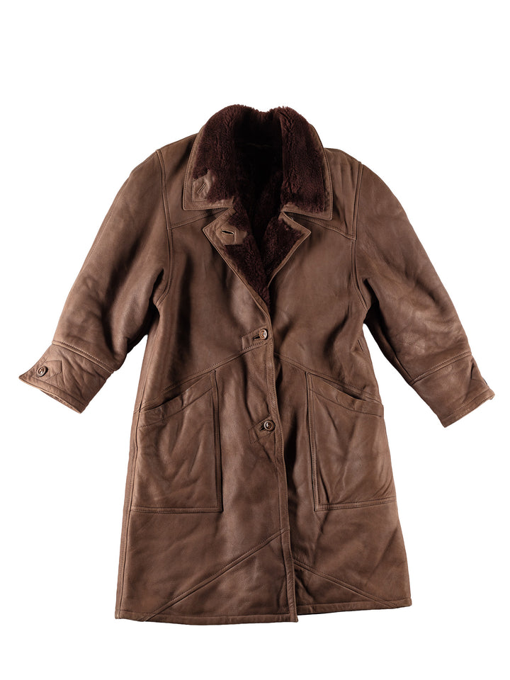 Vintage 80's Women Sheepskin Coat in BrownMN693