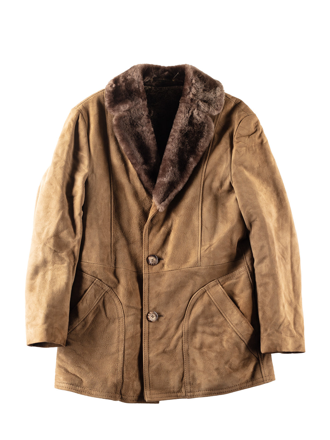 Vintage 80's Men Faux Sheepskin Coat in Beige