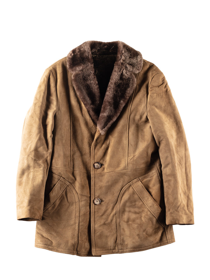 Vintage 80's Men Faux Sheepskin Coat in Beige