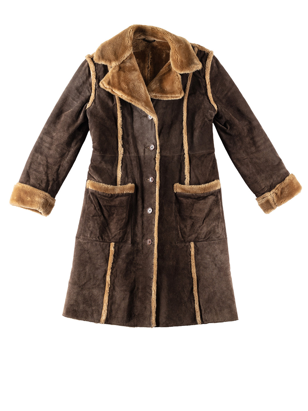 Vintage 70's Women Faux Sheepskin Coat in BrownMN344