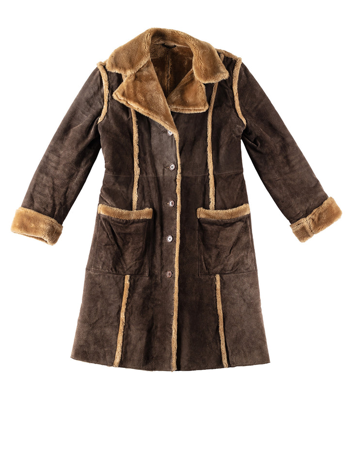 Vintage 70's Women Faux Sheepskin Coat in BrownMN344