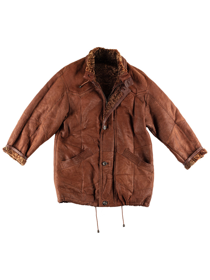 Vintage 80's Men Sheepskin Coat in BrownVN466