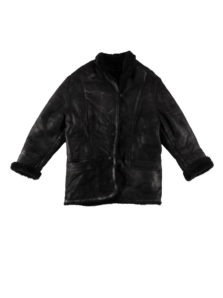 Vintage 80's Women Sheepskin Coat in BlackMN614