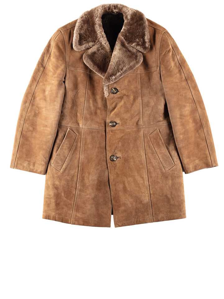 Vintage 70's Men Faux Sheepskin Coat in Brown
