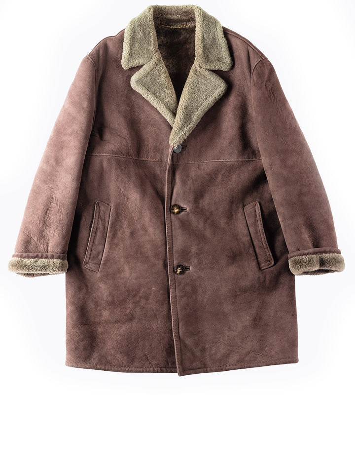 Vintage 70's Men Sheepskin Shearling Coat in Brown