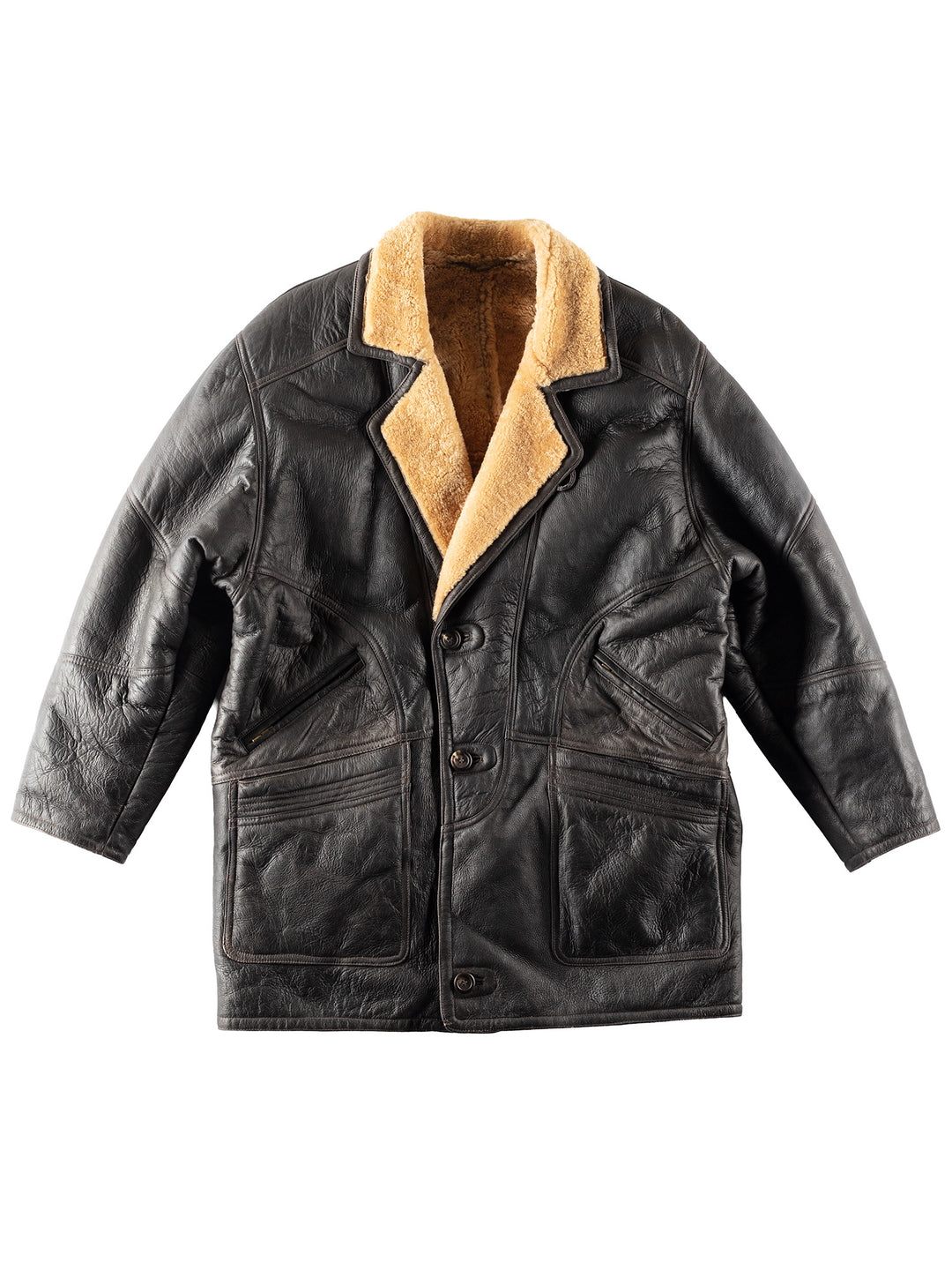 Vintage 90's Men Sheepskin Coat in Black