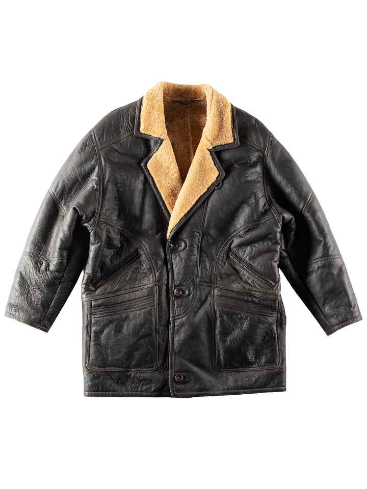 Vintage 90's Men Sheepskin Coat in Black