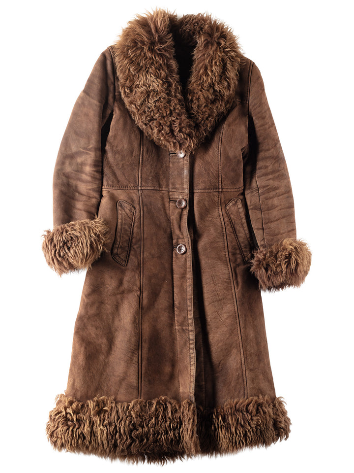 Vintage 70's Women Sheepskin Shearling Coat in Brown