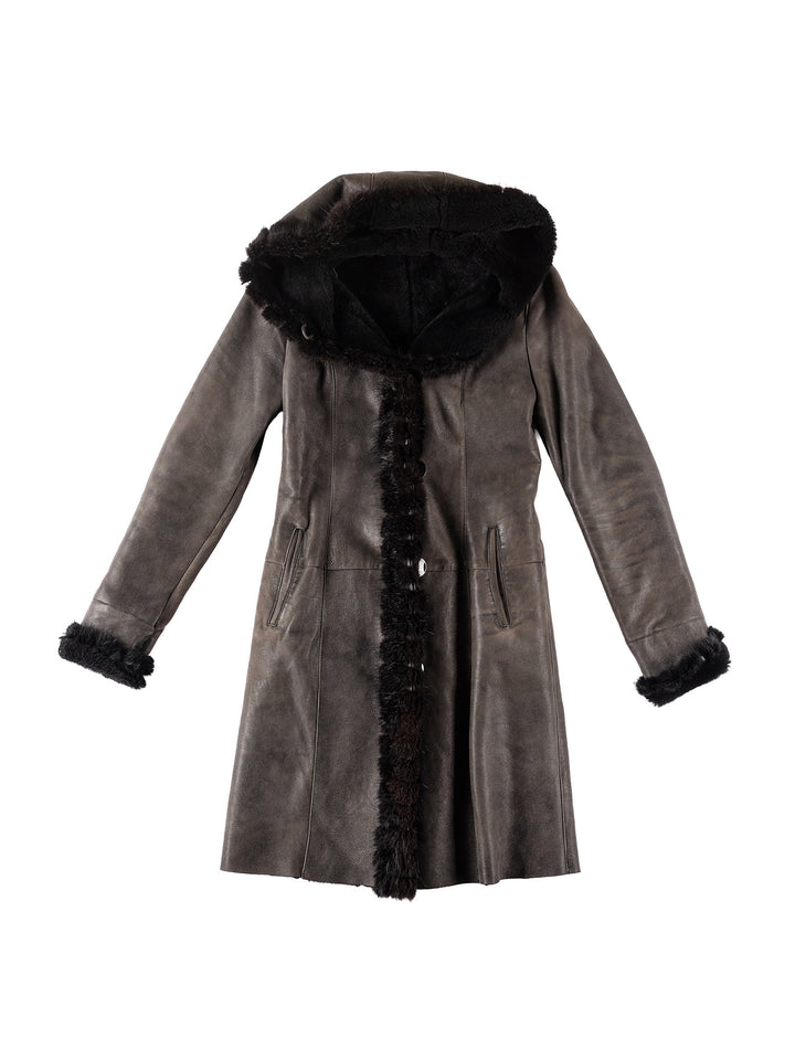 Vintage 70's Women Sheepskin Coat in GrayMN286