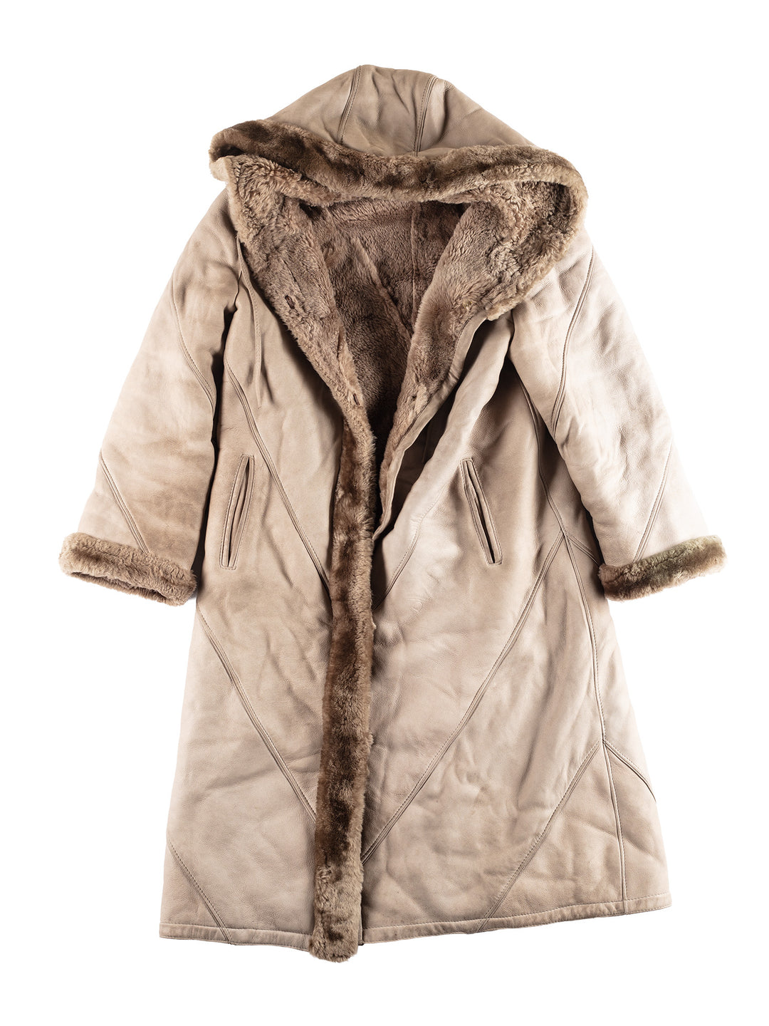 Vintage 80's Women Sheepskin Coat in Beige