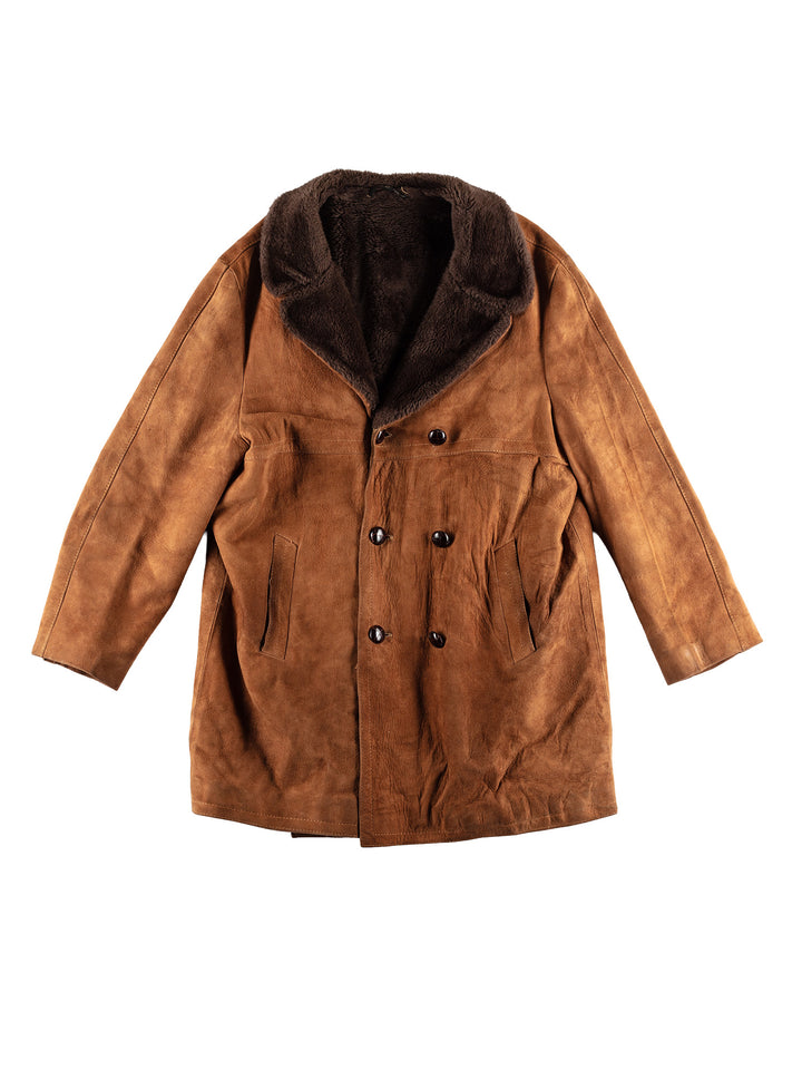 Vintage 80's Men Faux Sheepskin Coat in BrownVN435