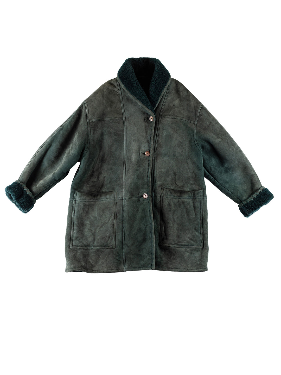 Vintage 80's Women Sheepskin Coat in GreenMN742