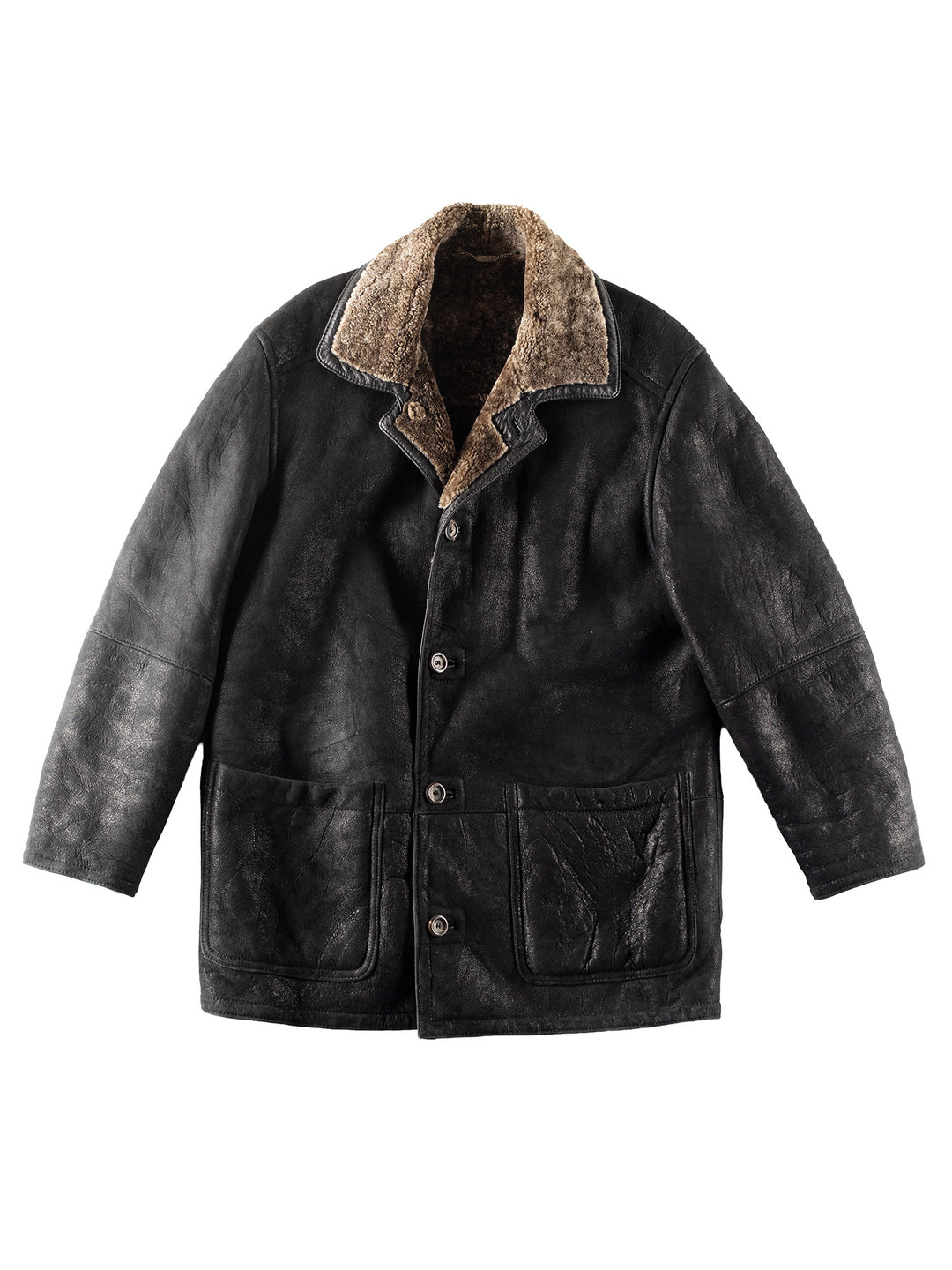 Vintage 80's Men Sheepskin Coat in Black