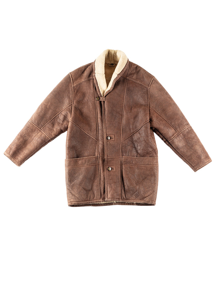 Vintage 80's Men Sheepskin Coat in BrownVN322