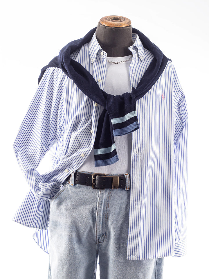 Vintage 90's Men Ralph Lauren Blue White Striped Shirt