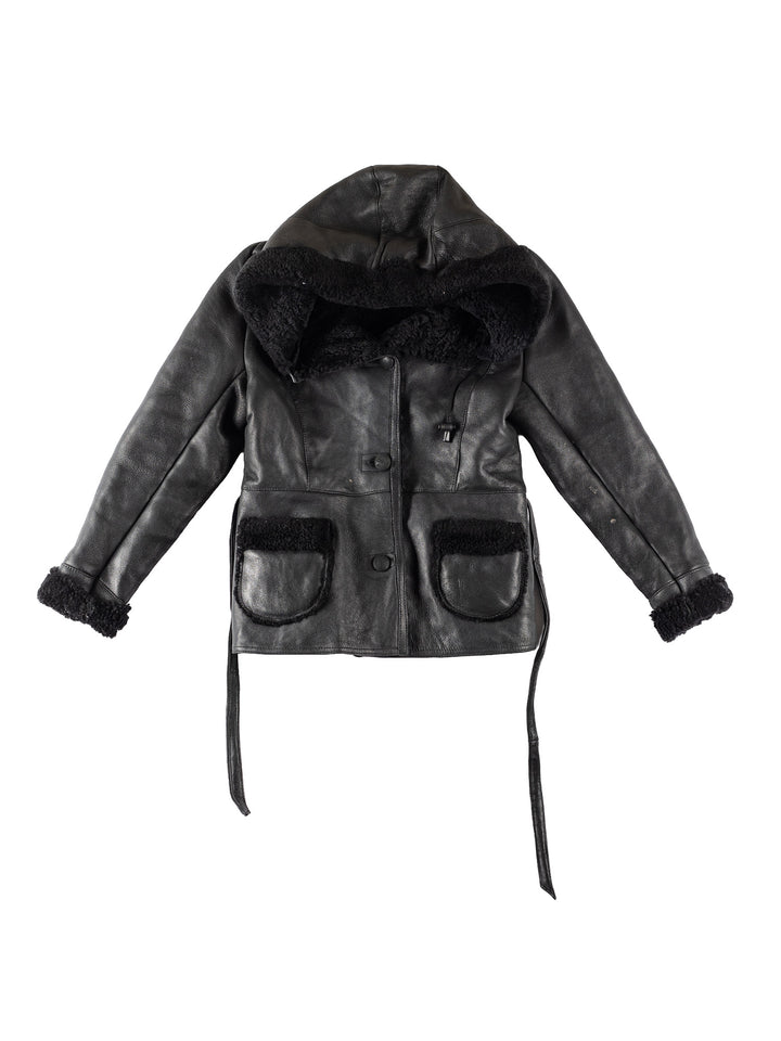 Vintage 80's Women Sheepskin Jacket in BlackMN302