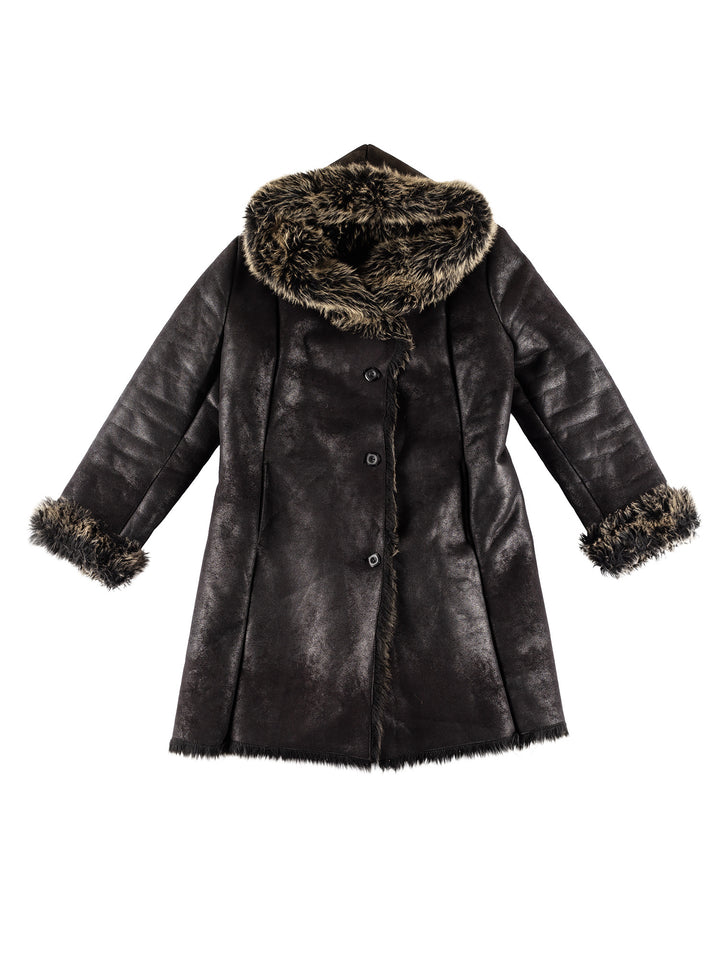 Vintage 70's Women Faux Sheepskin Coat in BlackMN408