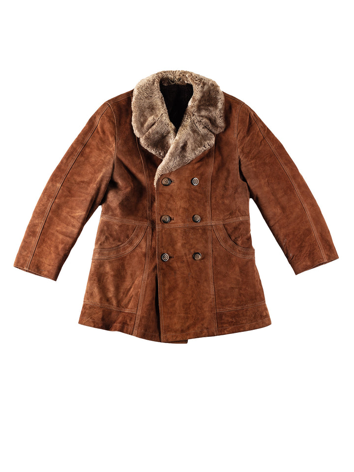 Vintage 80's Men Faux Sheepskin Coat in BrownVN362