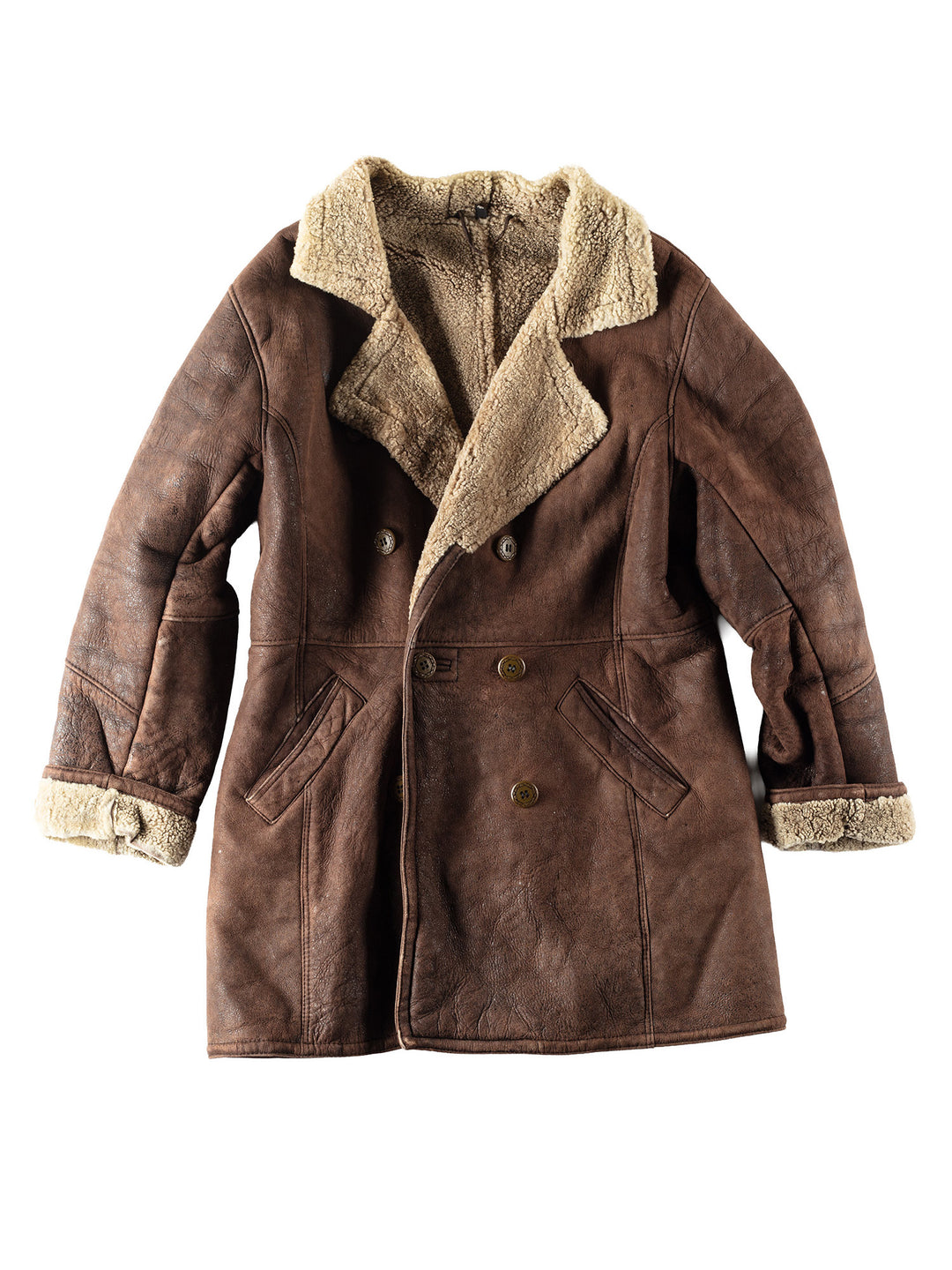 Vintage 80's Men Sheepskin Coat in Brown