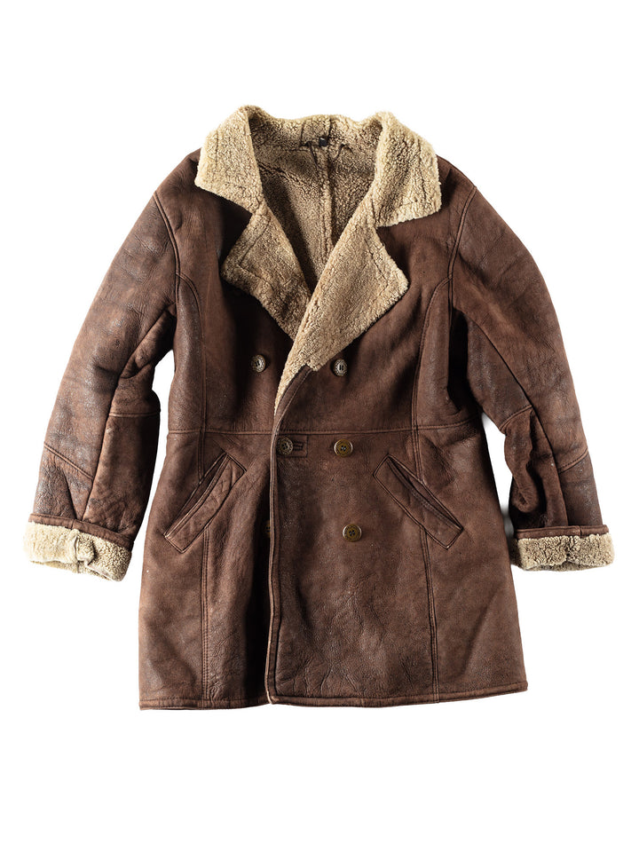 Vintage 80's Men Sheepskin Coat in Brown
