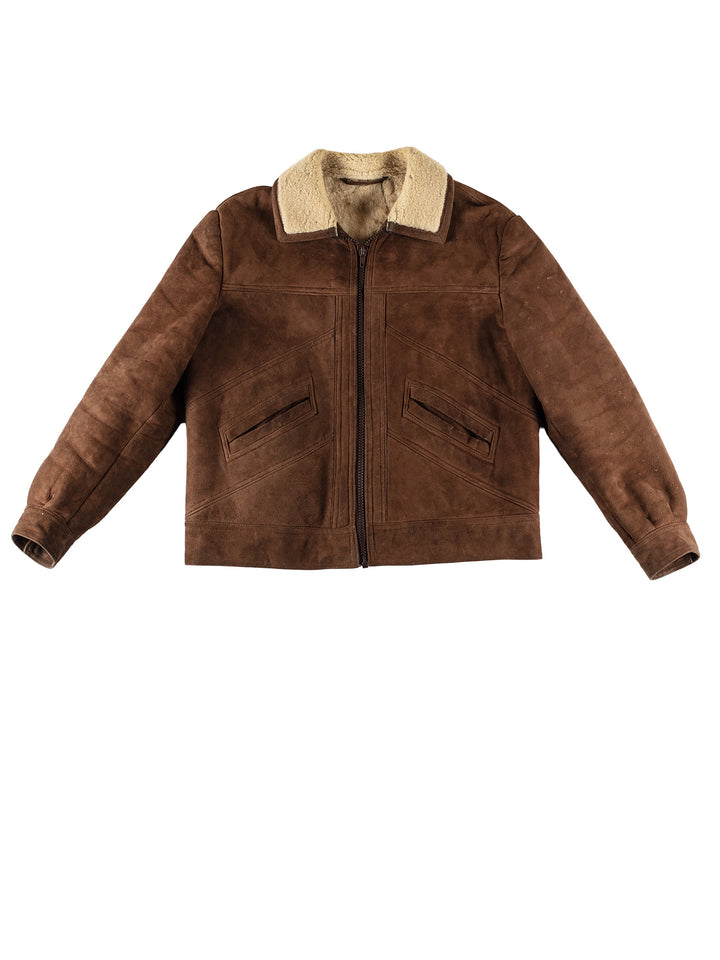 Vintage 80's Men Sheepskin Jacket in BrownVN689