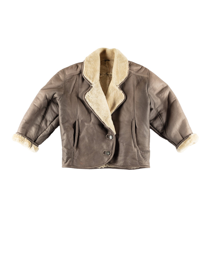 Vintage 80's Women Sheepskin Jacket in GrayMN487