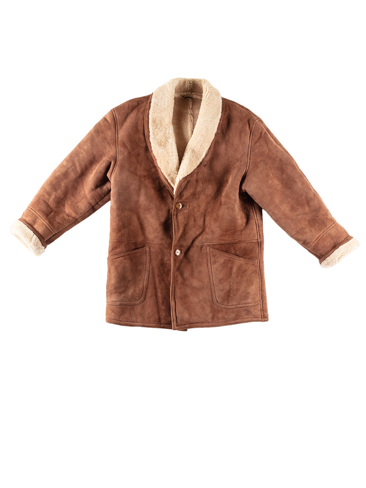 Vintage 80's Men Sheepskin Coat in BrownVN326