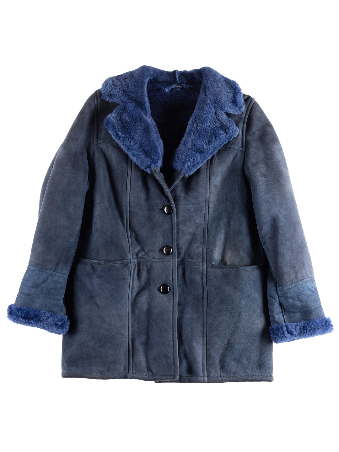 Vintage 90's Women Sheepskin Coat in Blue