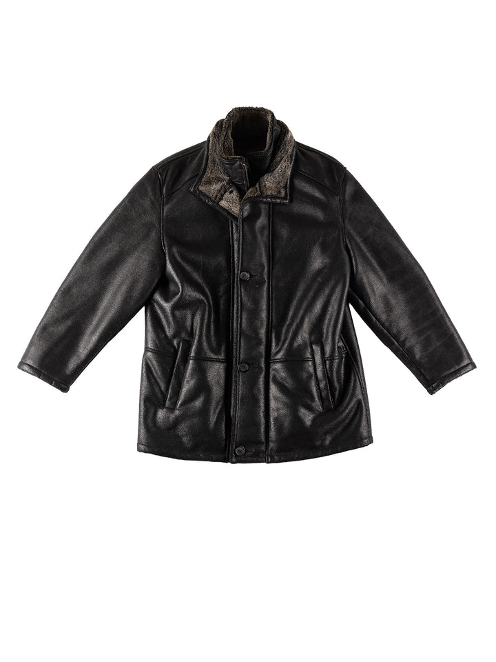 Vintage 80's Men Faux Sheepskin Coat in BlackVN405