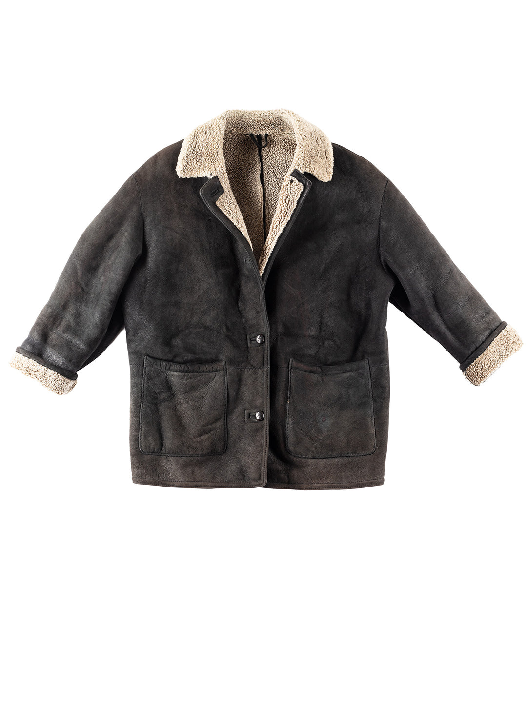 Vintage 80's Women Sheepskin Coat in Black