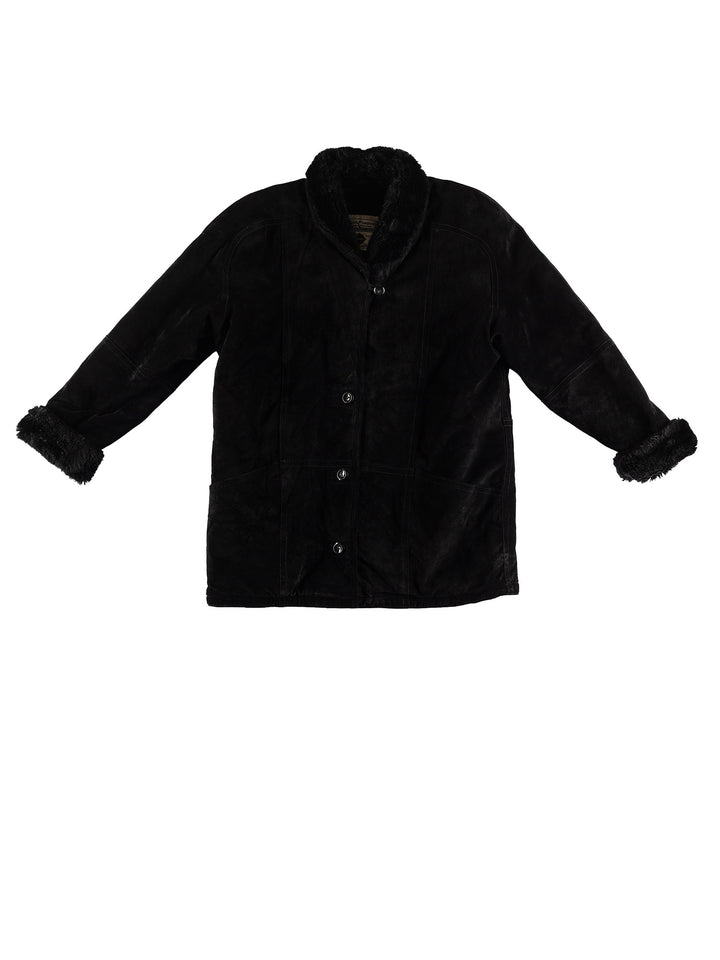 Vintage 80's Women Faux Sheepskin Coat in BlackMN667