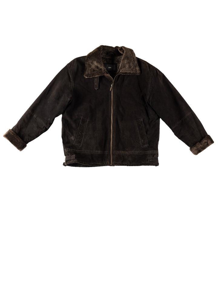 Vintage 80's Men Faux Sheepskin Jacket in BrownVN539