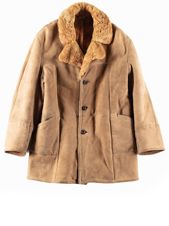 Vintage 70's Men Sheepskin Shearling Coat in Beige