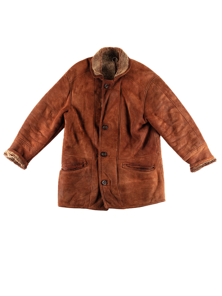 Vintage 80's Men Sheepskin Coat in BrownVN437